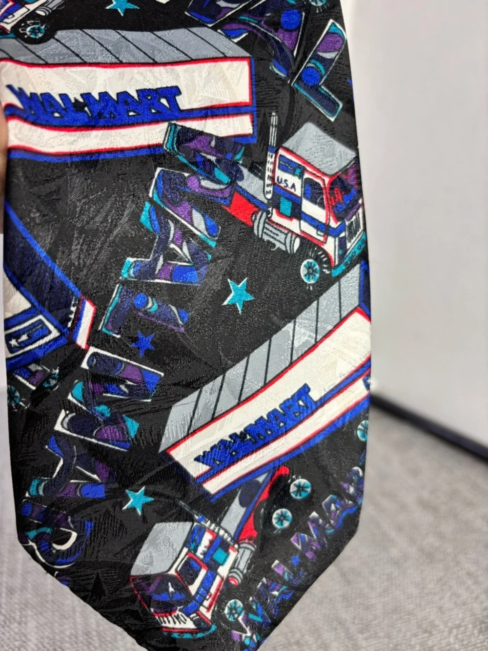 Walmart-Themed Black Novelty Tie with Truck Motif